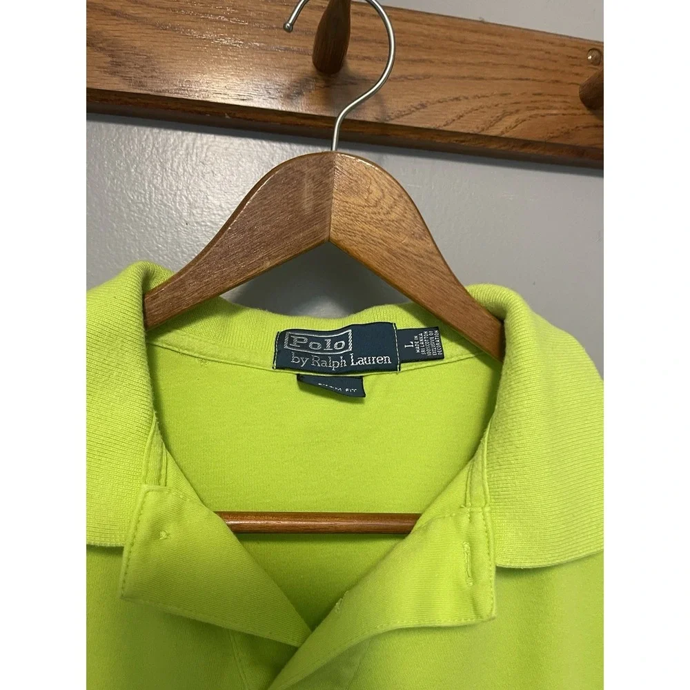 Ralph Lauren Performance Neon Green Golf Polo Shirt Mens Large Custom Fit READ